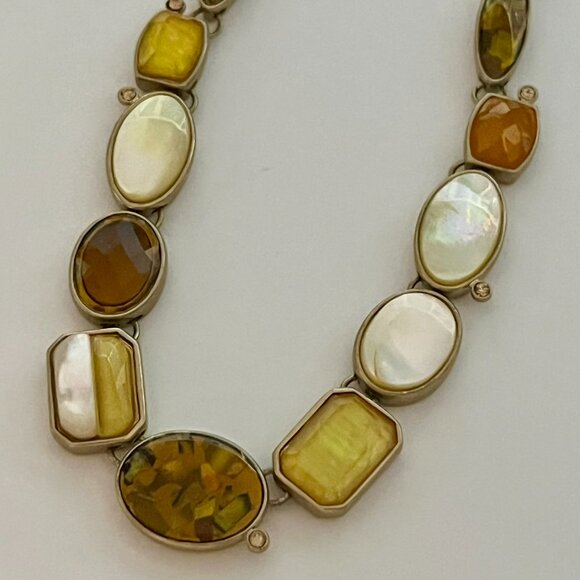 Fall inspired Yellow Orange Brown and Mother of Pearl Necklace 19" - Picture 1 of 9